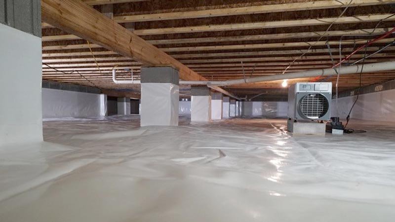 Crawl space encapsulation using crawl space vapor barrier in the home's crawl space to eliminate moisture